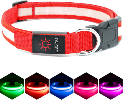 LED Dog Collar, Light up Dog Collar Adjustable USB Rechargeable Super Bright Safety Light Glowing Collars for Dogs(Small,Red)